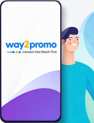 Way2promo App Splash with Smiling Mascot